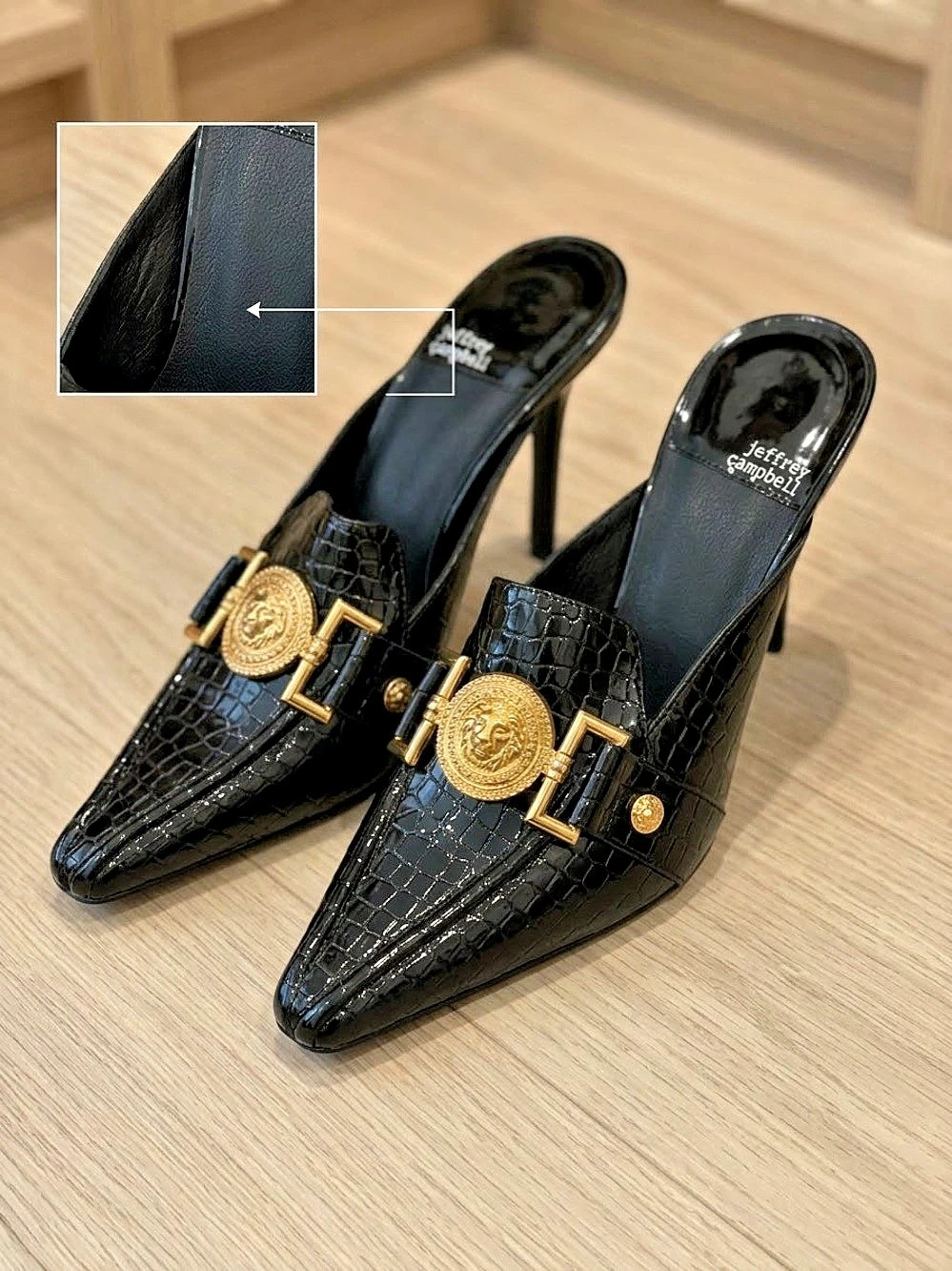 Jeffrey Campbell "Lioness" Black Croc-Embossed Pointed Toe Mules (EU 39 / US 8.5